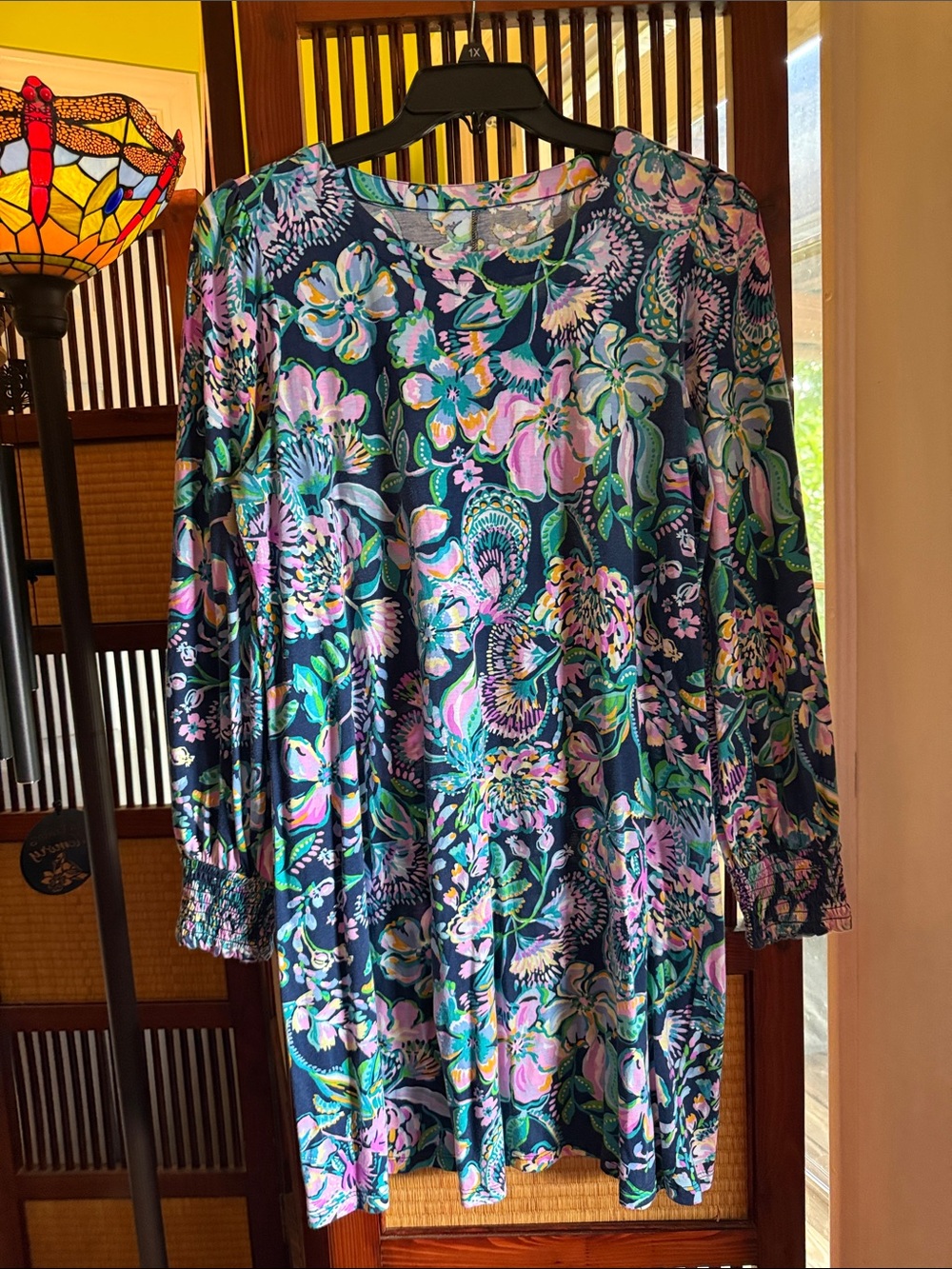 Lilly Pulitzer Navy Multicolor Floral Long-Sleeve Tunic